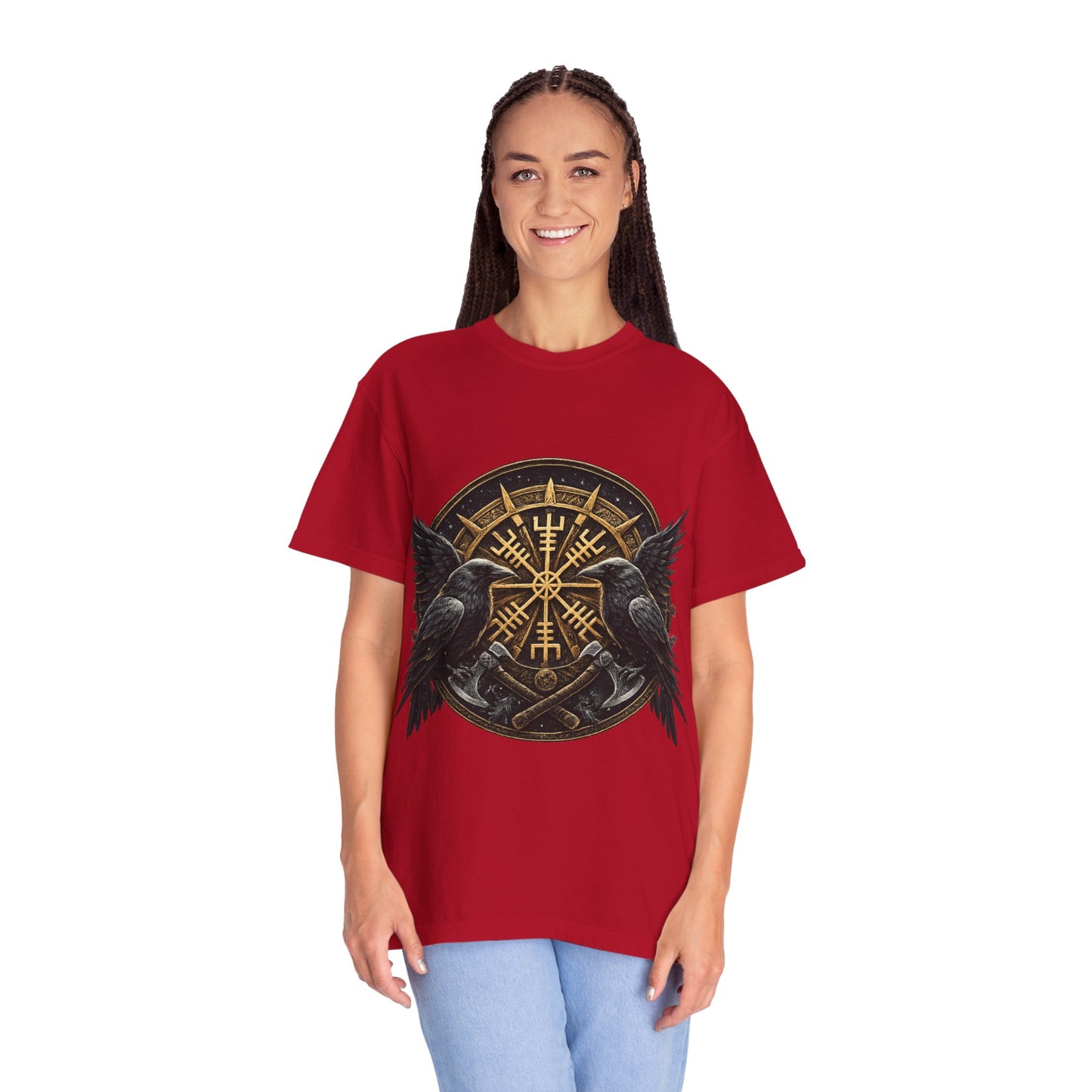 Valknut Raven Shield T-Shirt — Norse Mythology Viking Symbol Tee