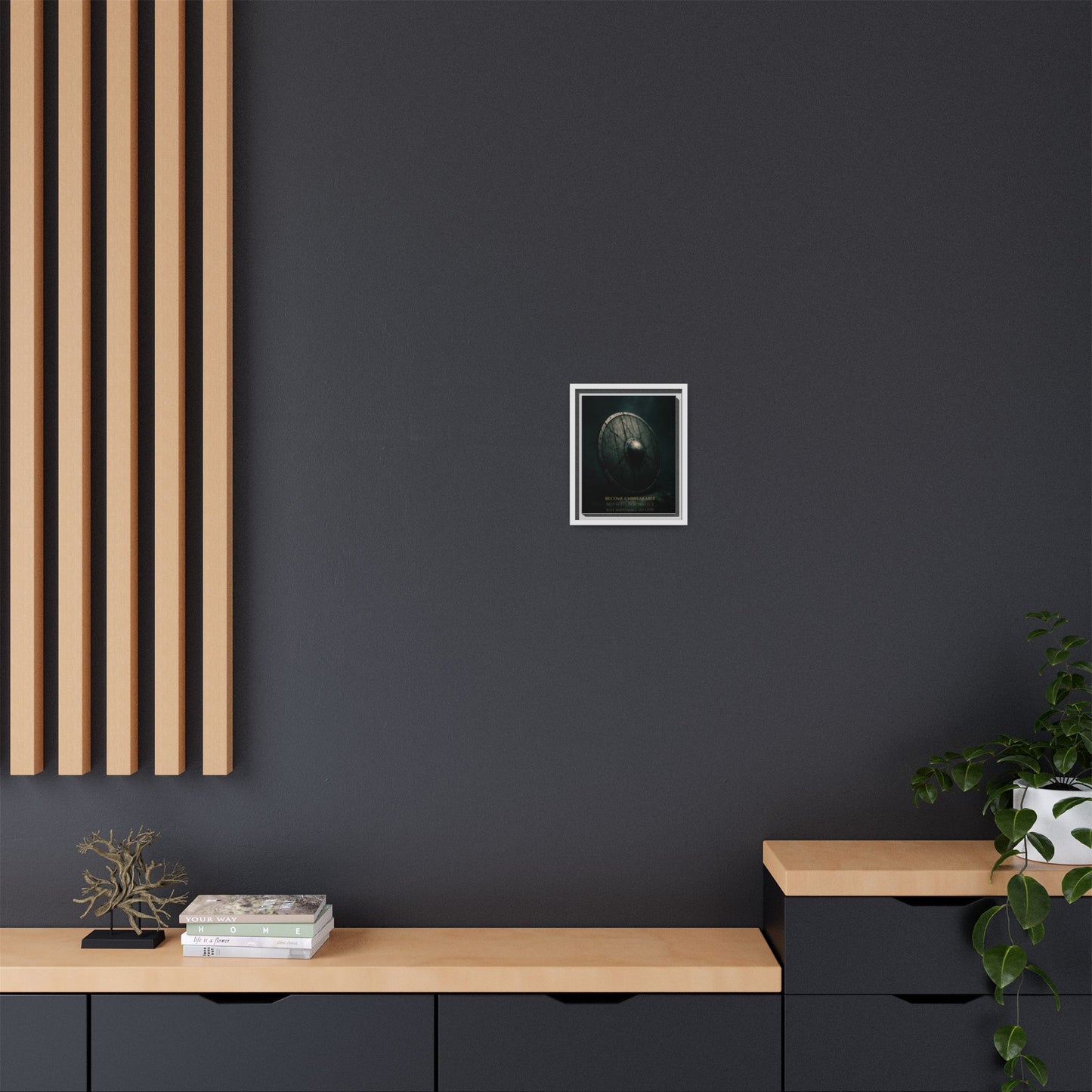 Framed Matte Canvas Wall Art — "Become Unbreakable" Viking Shield Motivational Print