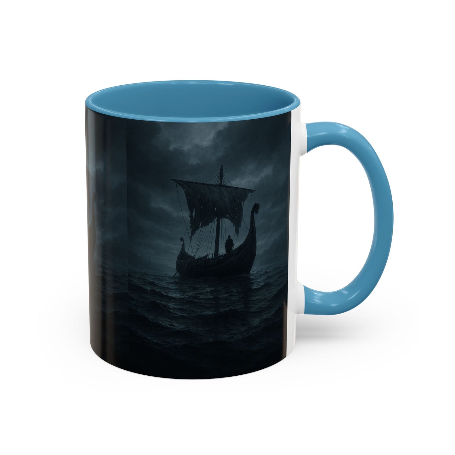 Viking Longship Coffee Mug — Dark Stormy Sea Accent Mug (11/15oz)