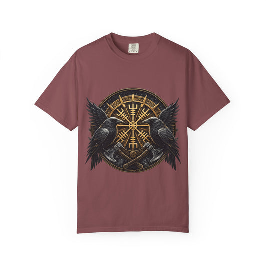 Valknut Raven Shield T-Shirt — Norse Mythology Viking Symbol Tee