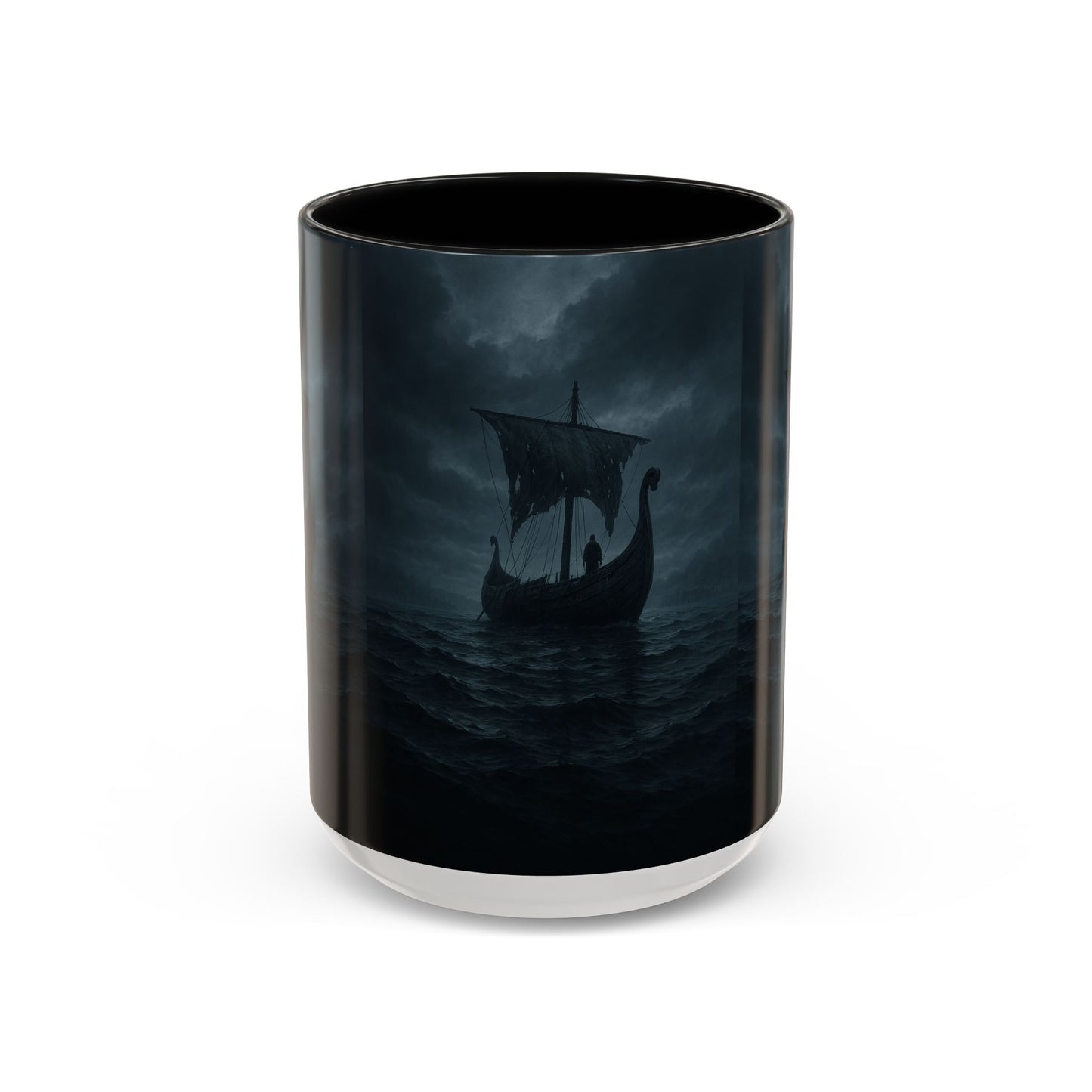 Viking Longship Coffee Mug — Dark Stormy Sea Accent Mug (11/15oz)