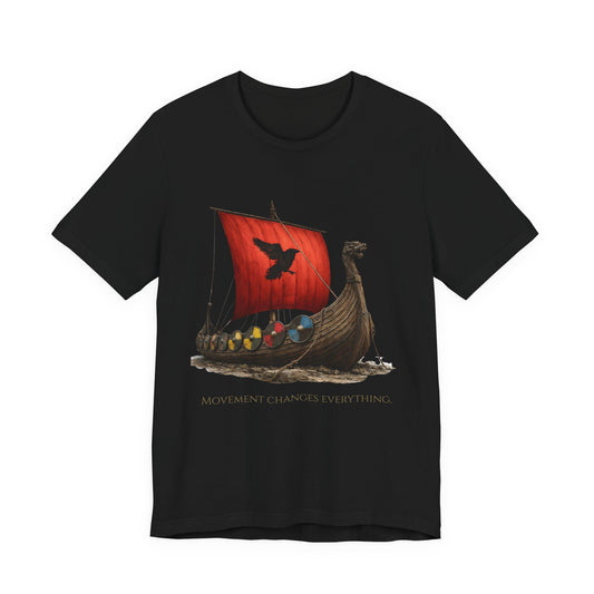 Viking Longship T-Shirt — Red Sail Nautical Norse Design