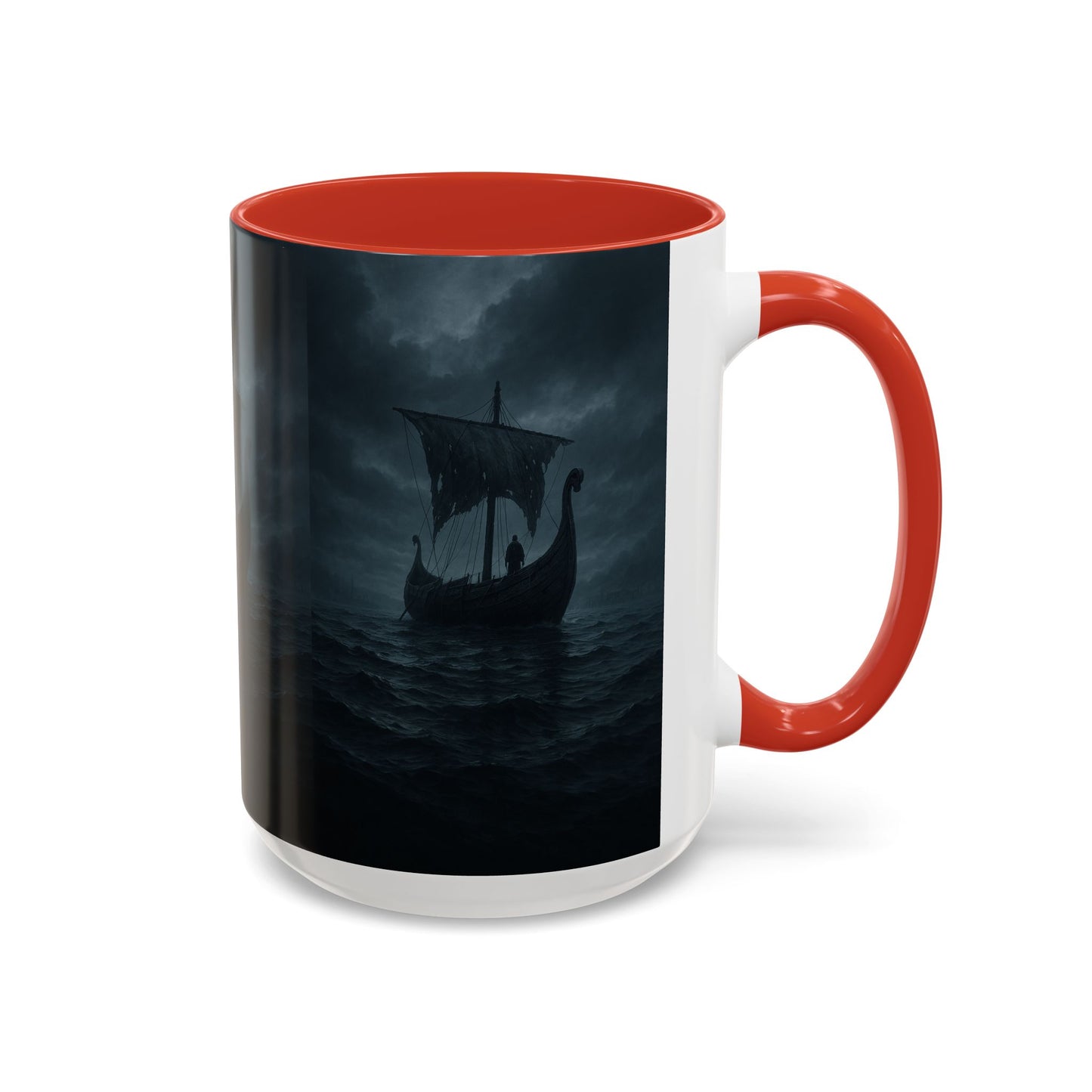Viking Longship Coffee Mug — Dark Stormy Sea Accent Mug (11/15oz)