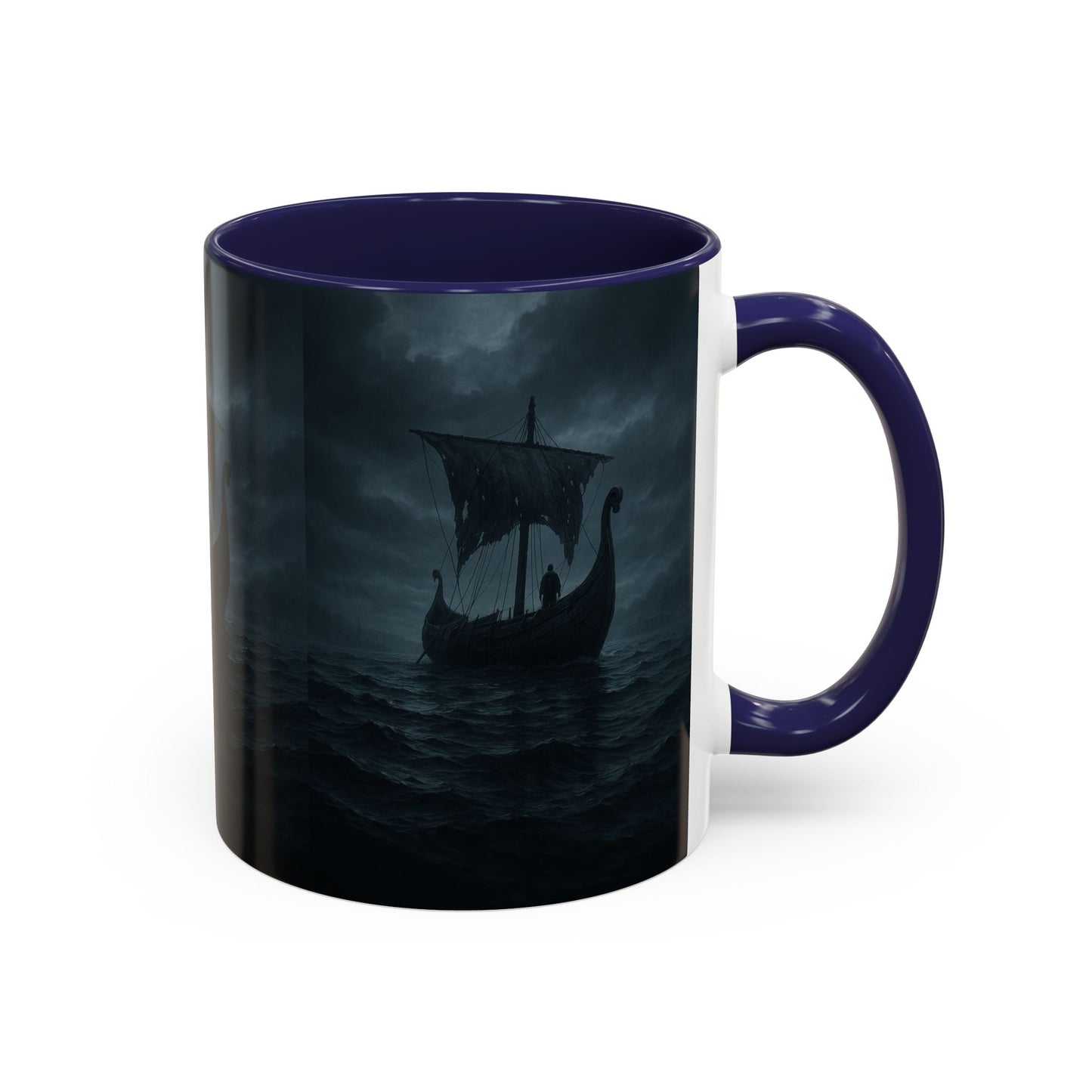 Viking Longship Coffee Mug — Dark Stormy Sea Accent Mug (11/15oz)