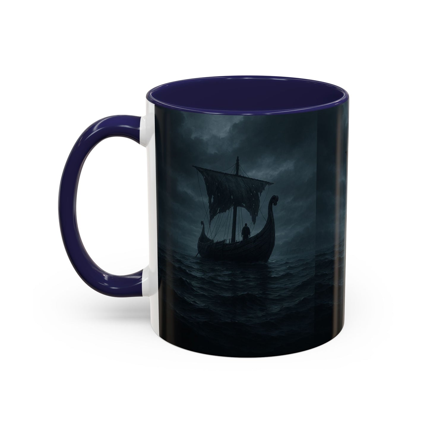 Viking Longship Coffee Mug — Dark Stormy Sea Accent Mug (11/15oz)