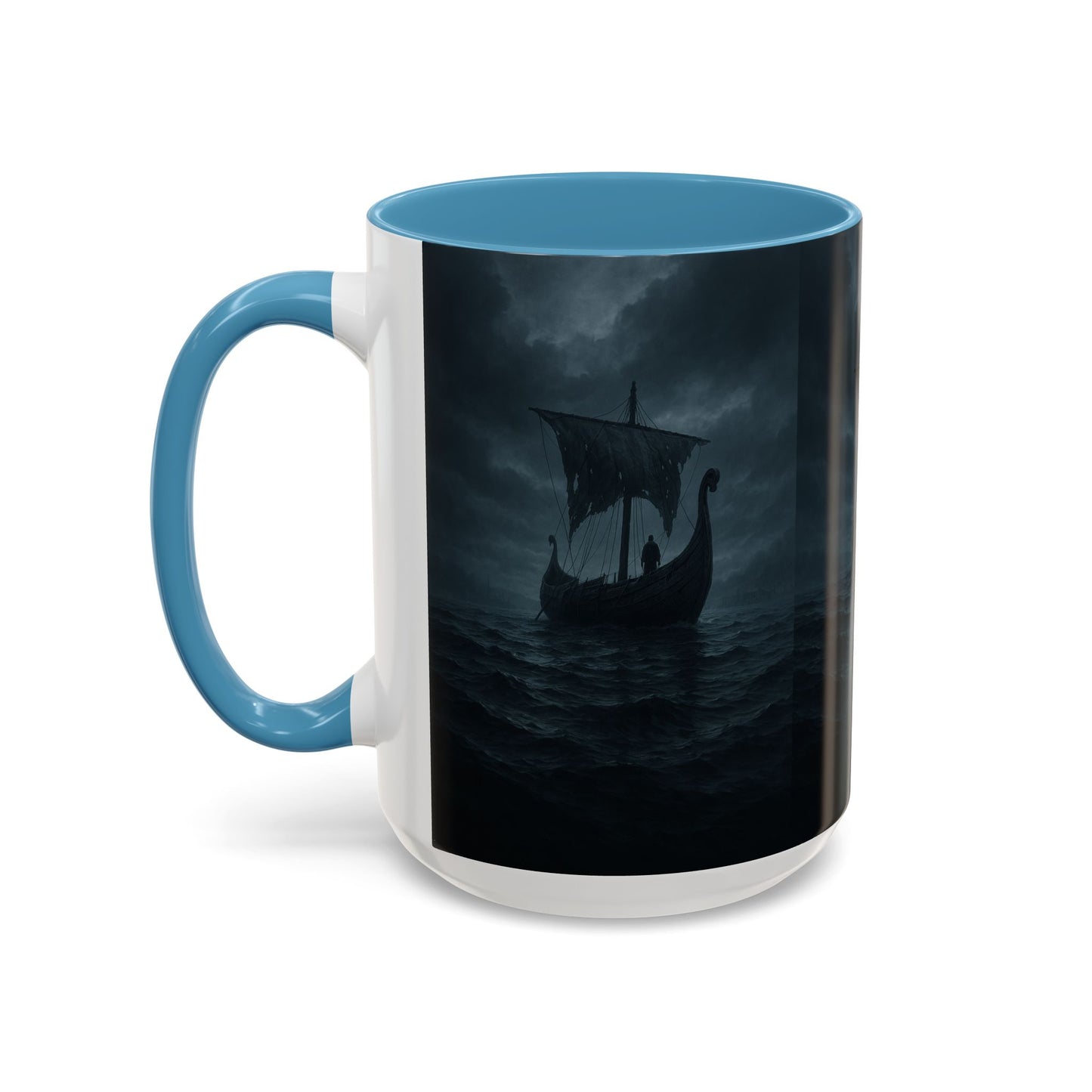 Viking Longship Coffee Mug — Dark Stormy Sea Accent Mug (11/15oz)