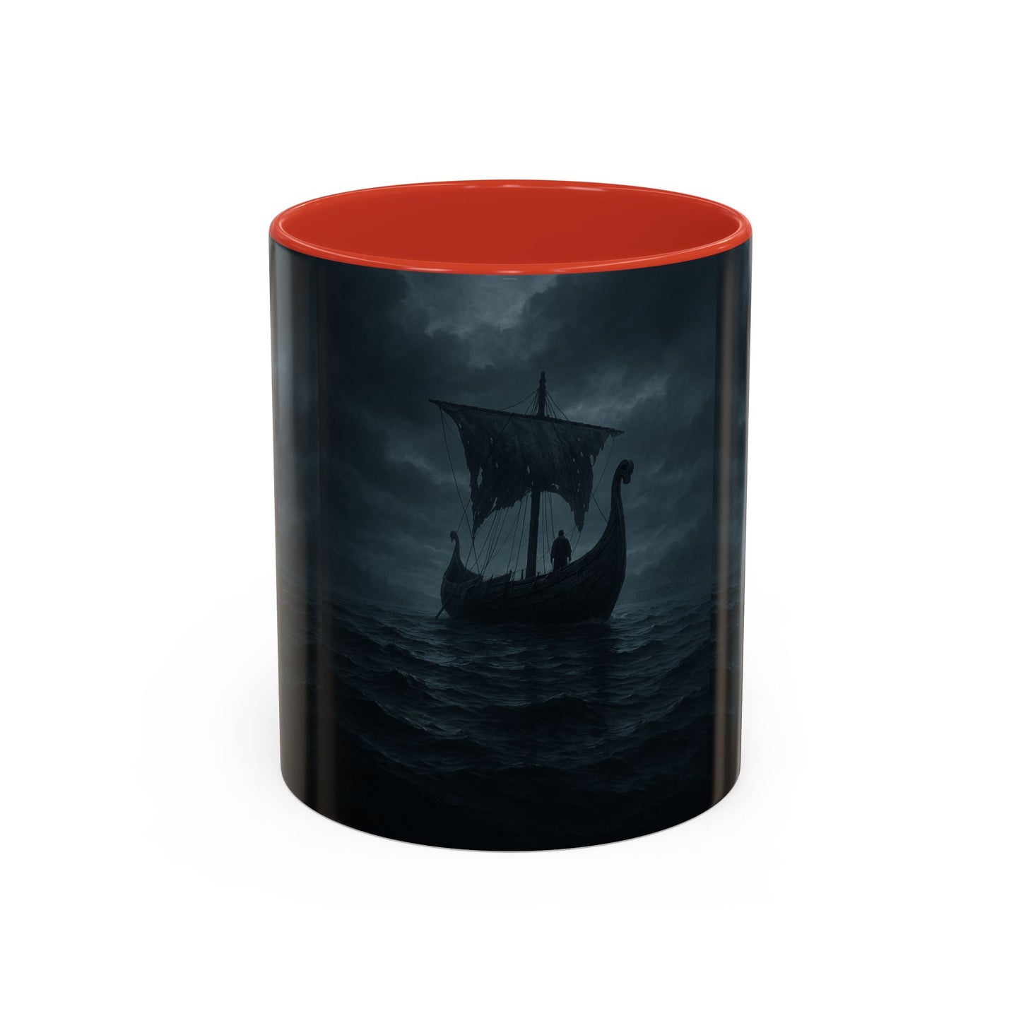 Viking Longship Coffee Mug — Dark Stormy Sea Accent Mug (11/15oz)