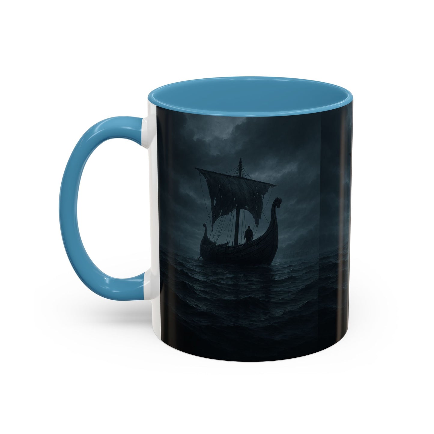 Viking Longship Coffee Mug — Dark Stormy Sea Accent Mug (11/15oz)