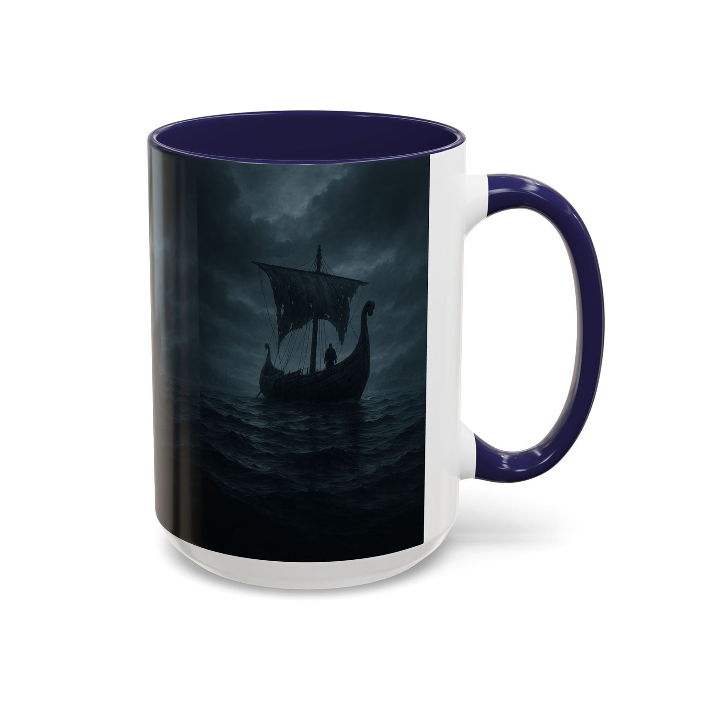 Viking Longship Coffee Mug — Dark Stormy Sea Accent Mug (11/15oz)