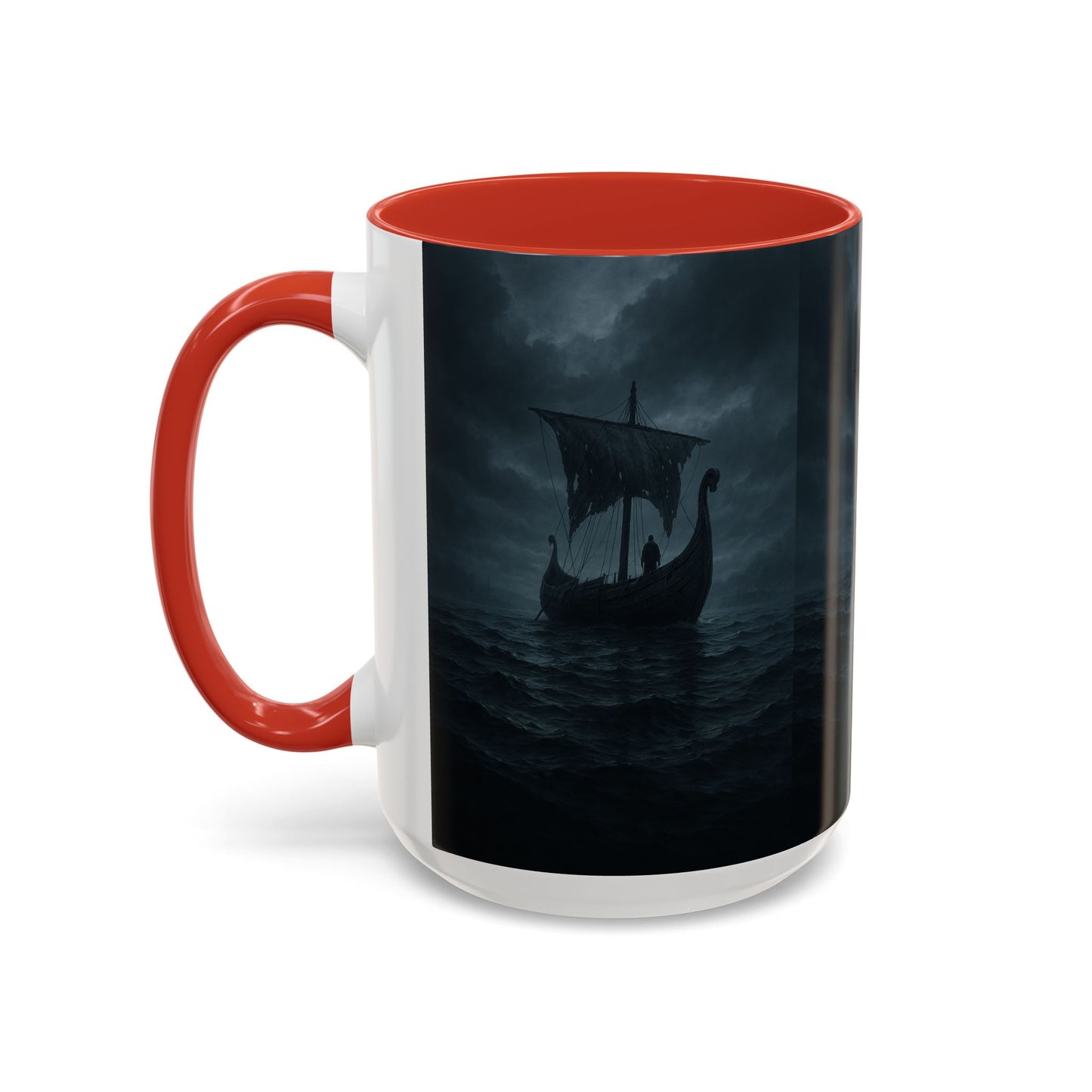 Viking Longship Coffee Mug — Dark Stormy Sea Accent Mug (11/15oz)