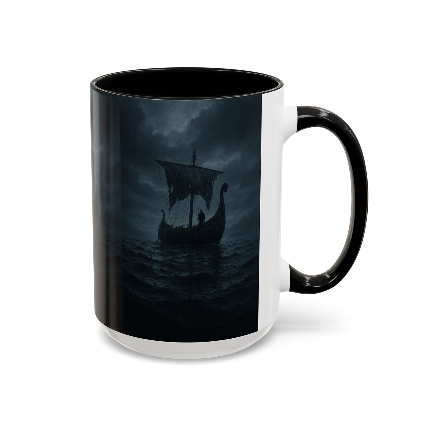 Viking Longship Coffee Mug — Dark Stormy Sea Accent Mug (11/15oz)