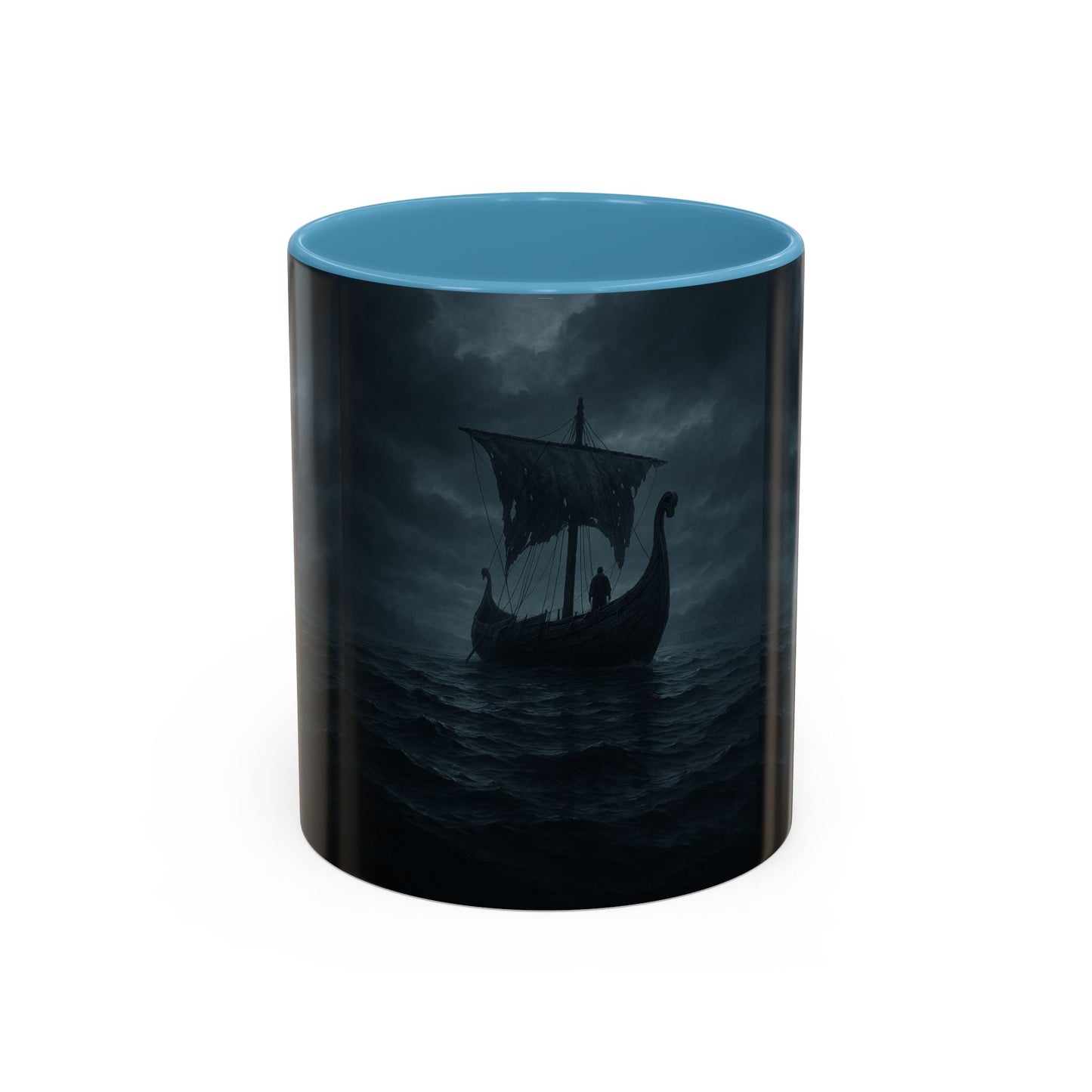 Viking Longship Coffee Mug — Dark Stormy Sea Accent Mug (11/15oz)