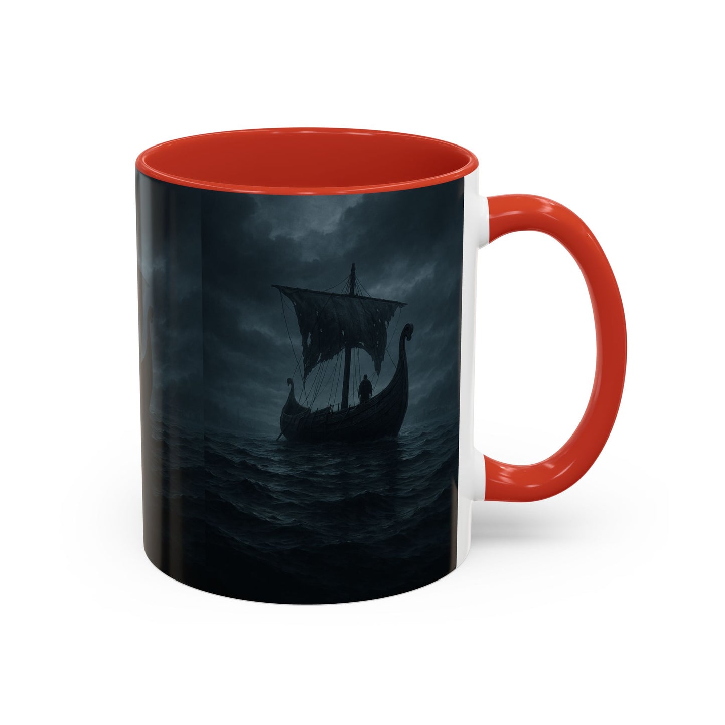 Viking Longship Coffee Mug — Dark Stormy Sea Accent Mug (11/15oz)