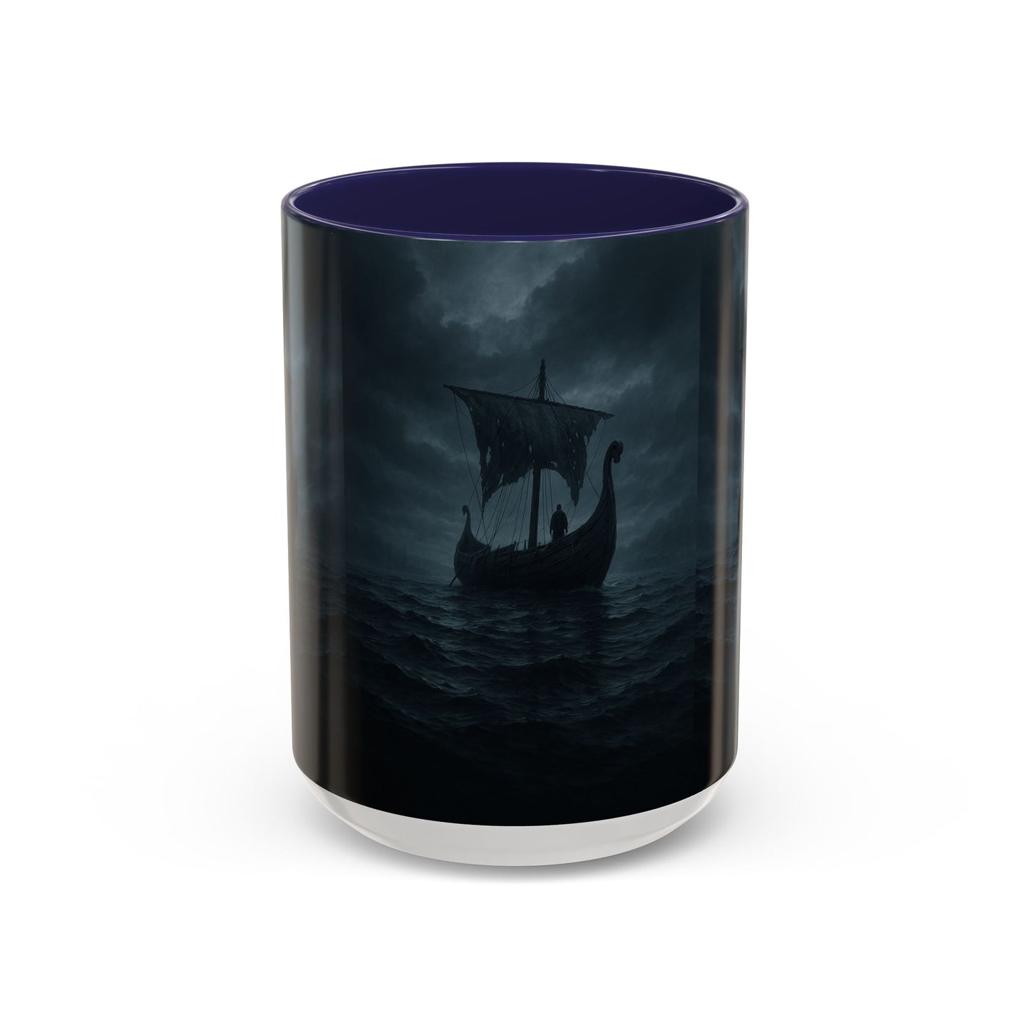 Viking Longship Coffee Mug — Dark Stormy Sea Accent Mug (11/15oz)
