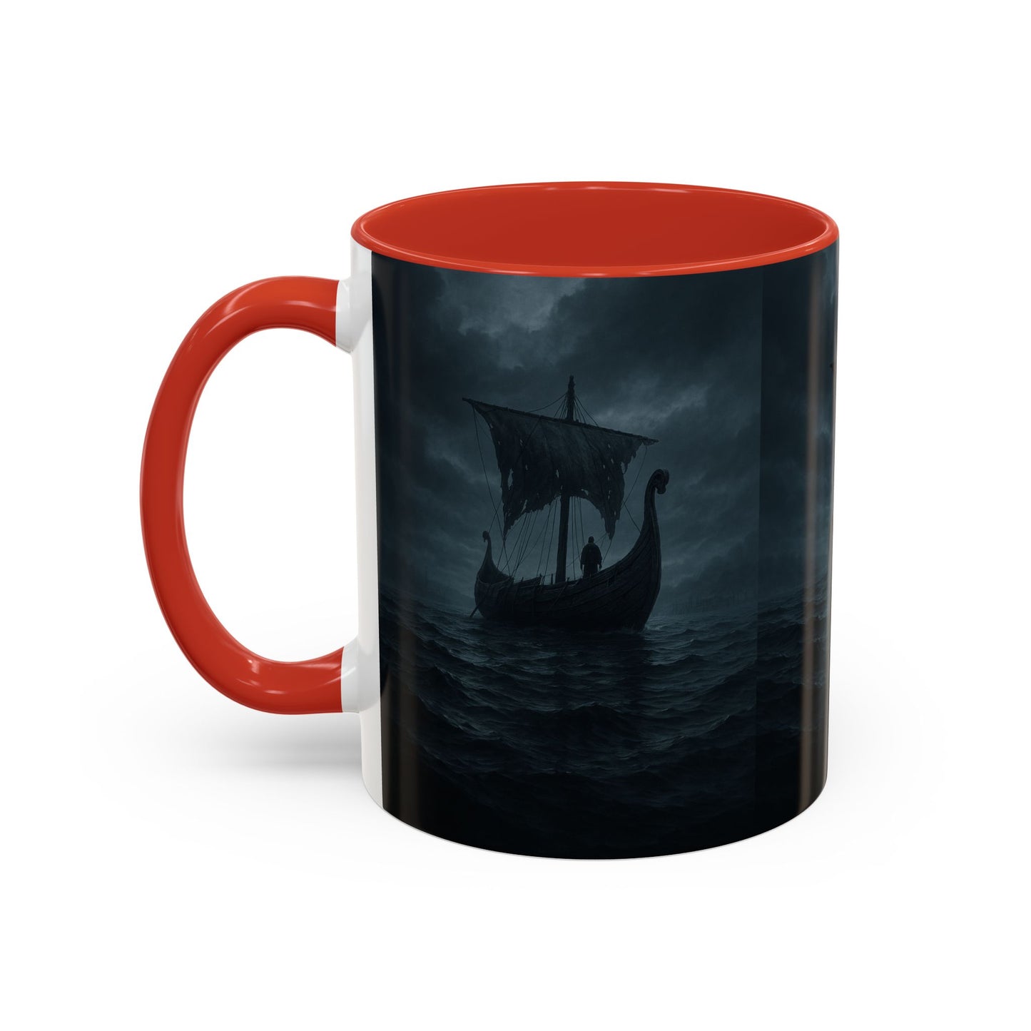 Viking Longship Coffee Mug — Dark Stormy Sea Accent Mug (11/15oz)