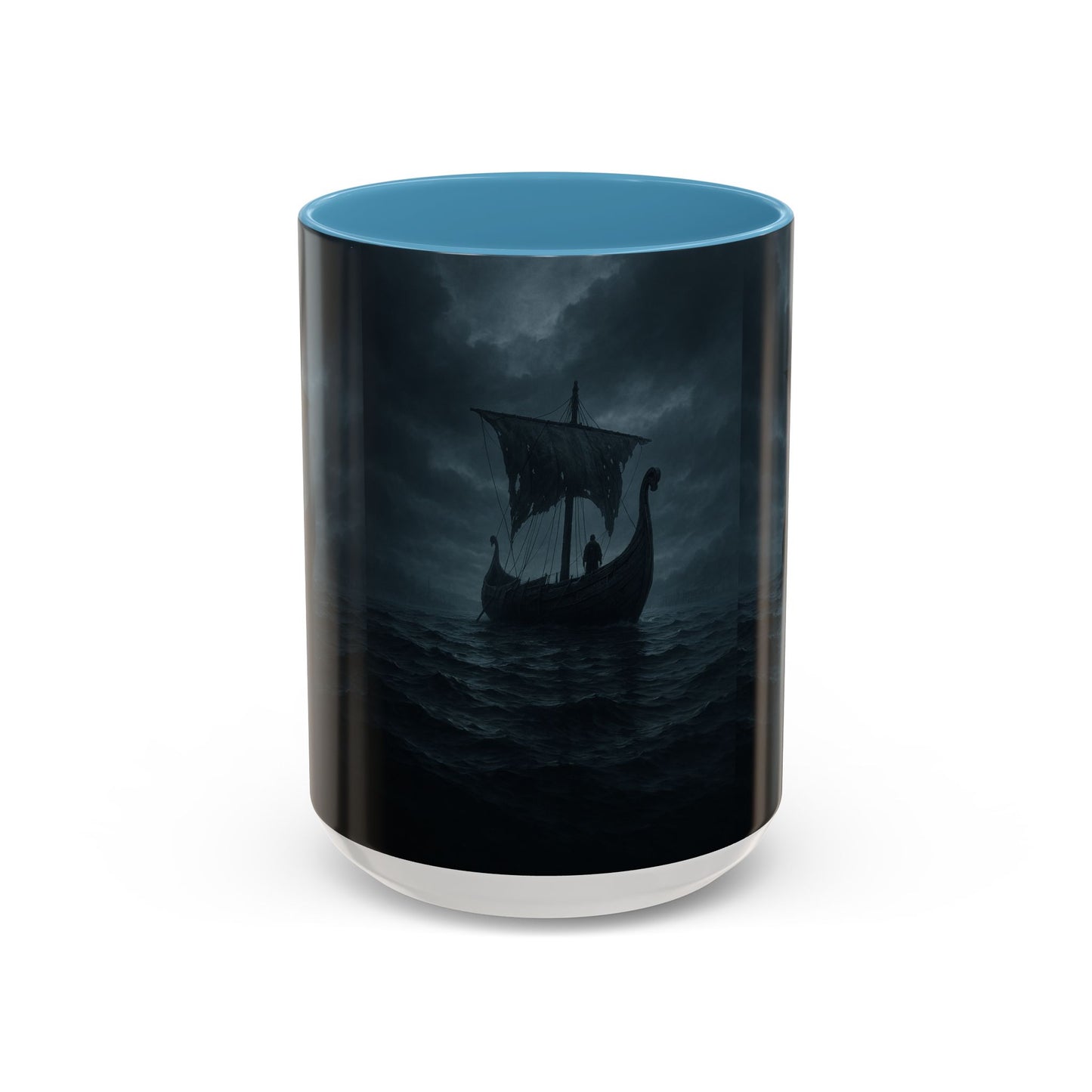 Viking Longship Coffee Mug — Dark Stormy Sea Accent Mug (11/15oz)