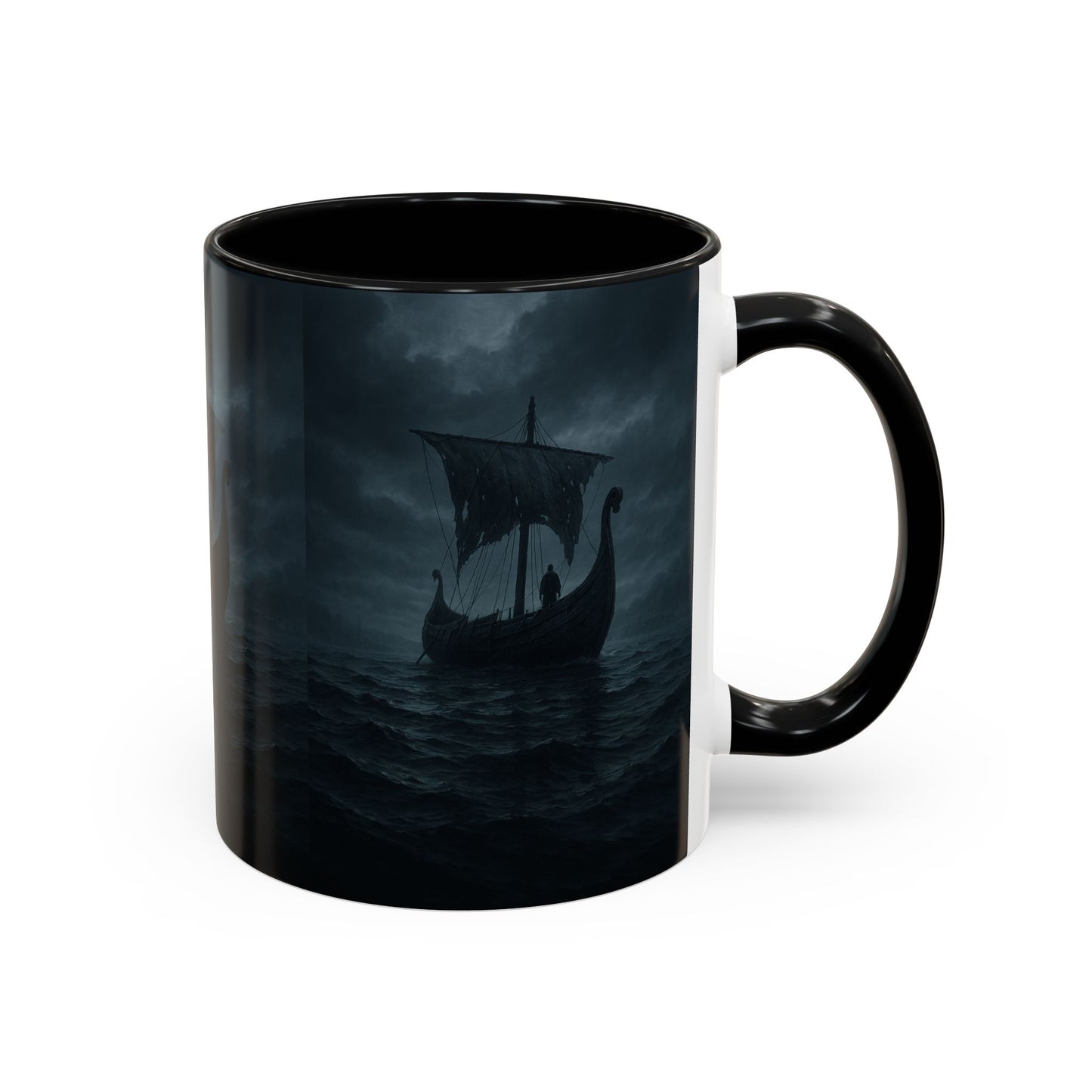 Viking Longship Coffee Mug — Dark Stormy Sea Accent Mug (11/15oz)