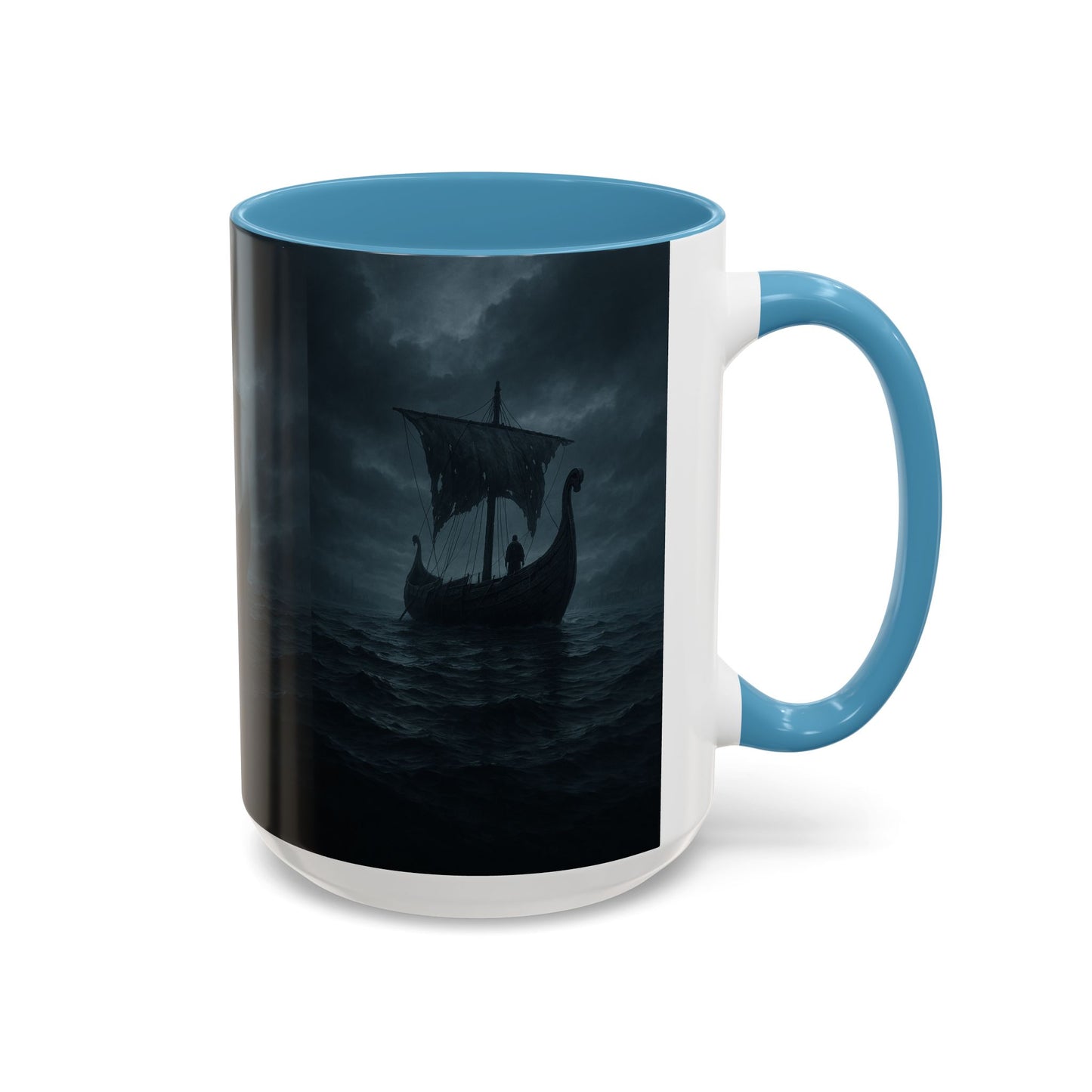 Viking Longship Coffee Mug — Dark Stormy Sea Accent Mug (11/15oz)