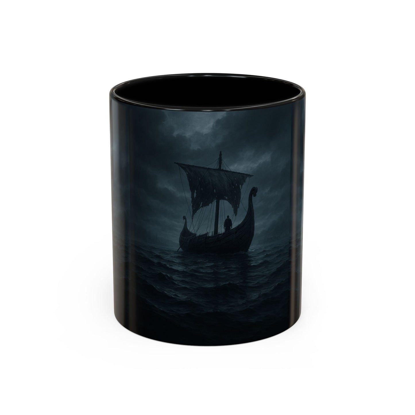 Viking Longship Coffee Mug — Dark Stormy Sea Accent Mug (11/15oz)