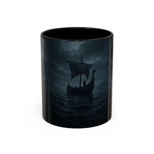 Viking Longship Coffee Mug — Dark Stormy Sea Accent Mug (11/15oz)