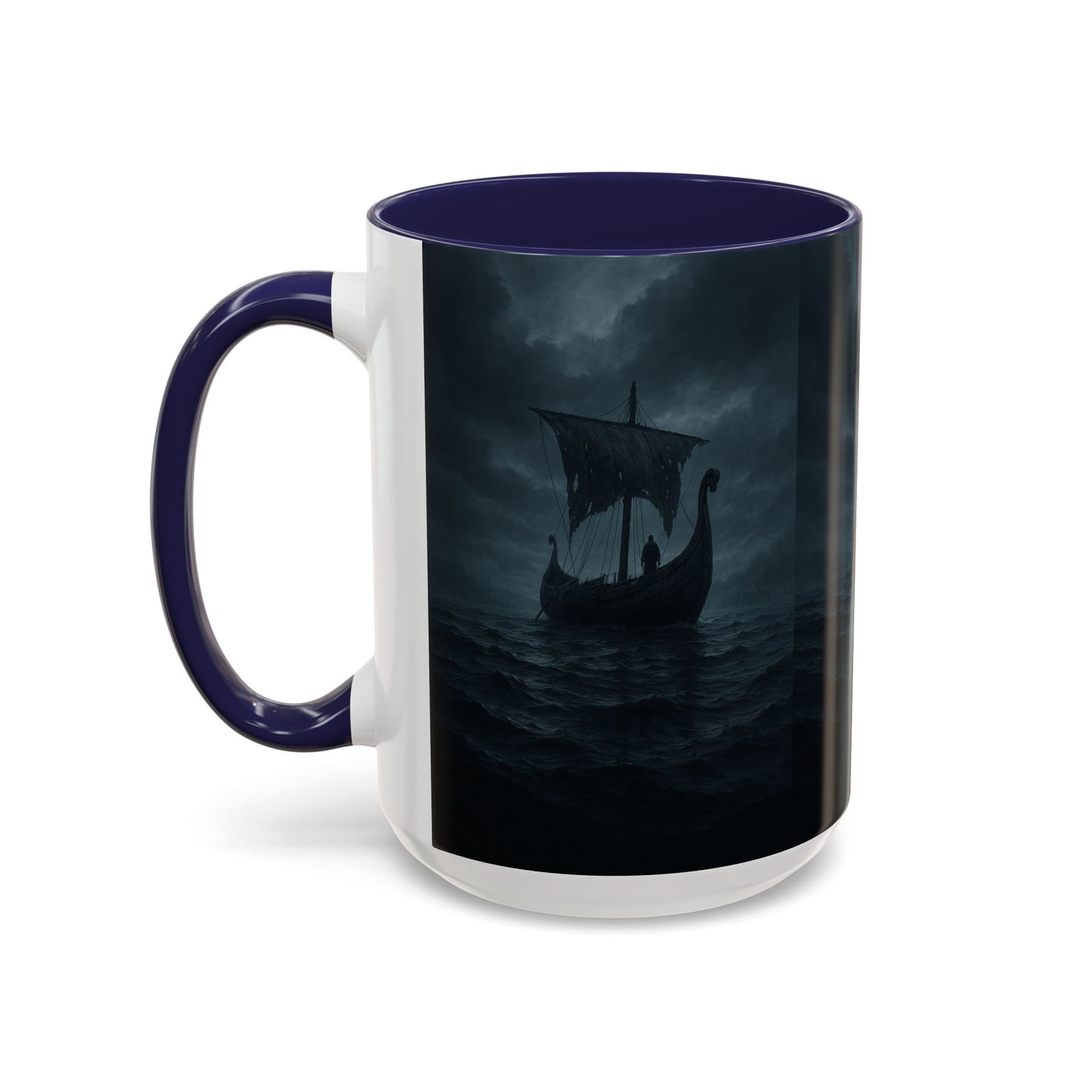 Viking Longship Coffee Mug — Dark Stormy Sea Accent Mug (11/15oz)