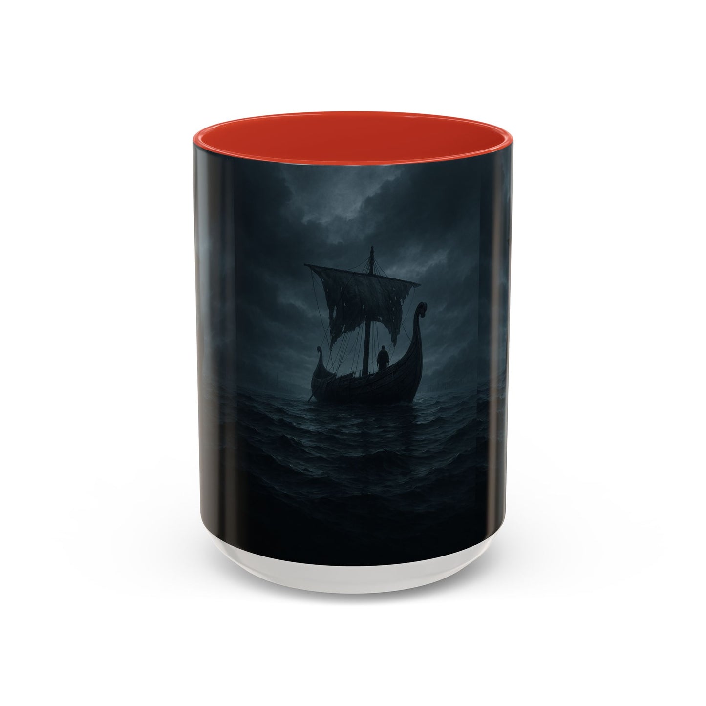 Viking Longship Coffee Mug — Dark Stormy Sea Accent Mug (11/15oz)